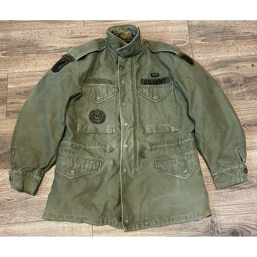 US Army 107 m-1951 Field Jacket Sz Small Short Airborne Patch POCKETS SEWN SHUT